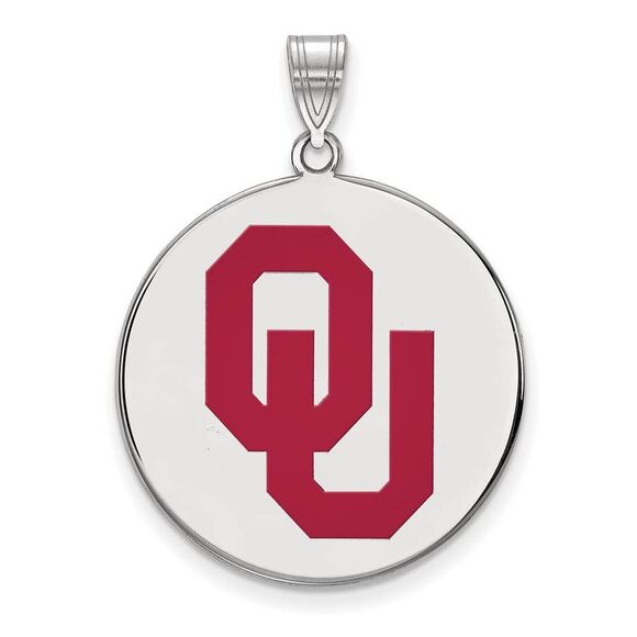 Sterling Silver U. of Oklahoma XL Enamel 'OU' Disc Pendant
